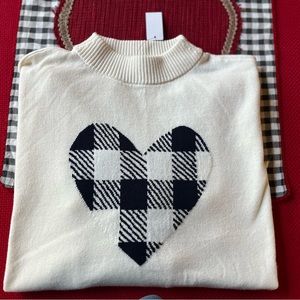 Valentine’s Day cream and black heart Talbots sweater NWT